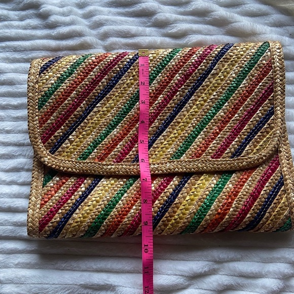 Woven Straw/Jute Multicolored Stripped Bi-Fold Clutch Bag Hong Kong Vintage boho - Picture 7 of 7
